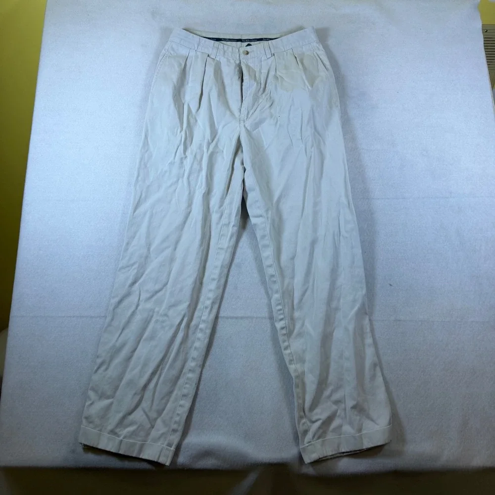 Polo Ralph Lauren Mens Pleated Chinos Beige Tan Cotton Cuffed‎ Pants 32x30 7213